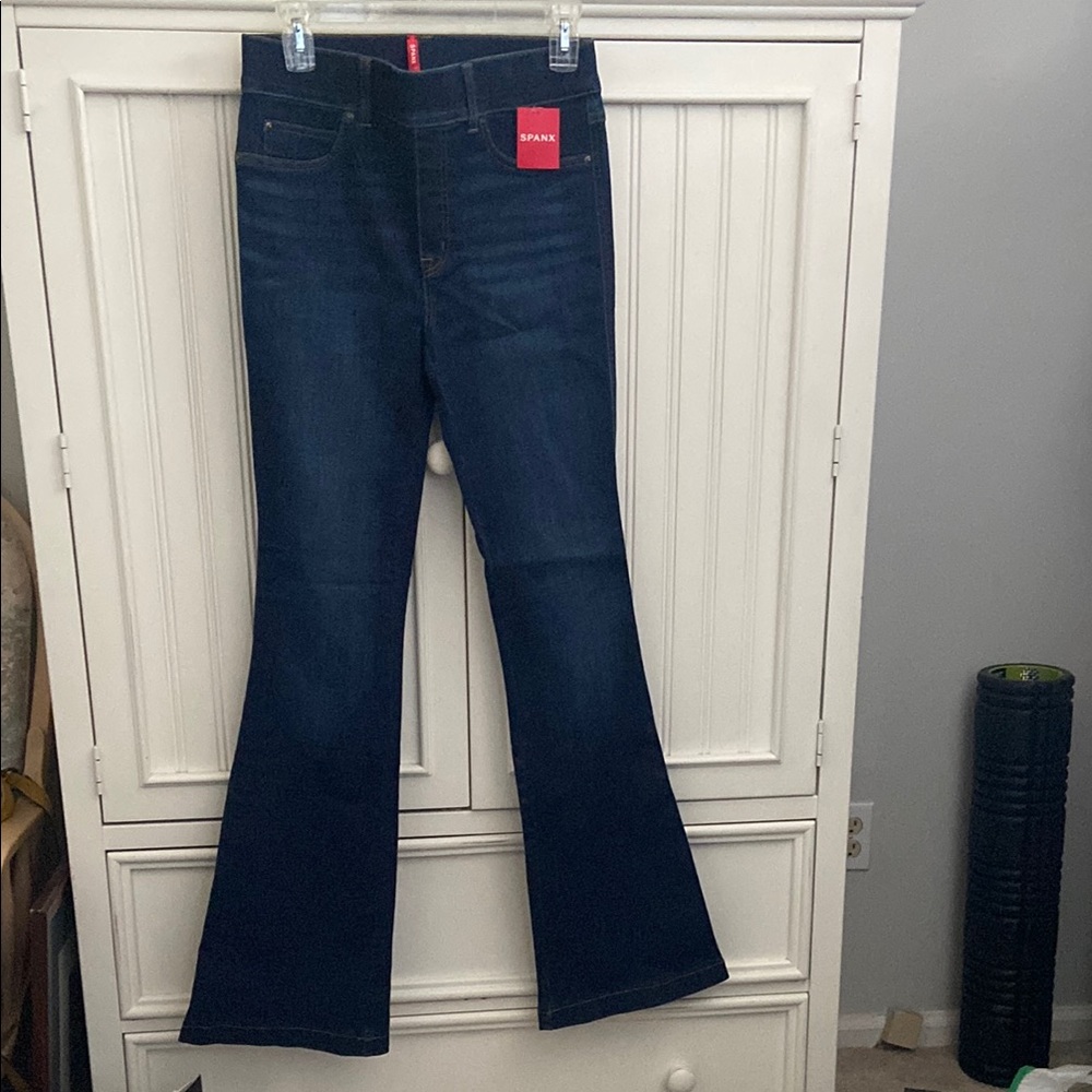 SPANX Blue Flare Wide Leg Denim Jeans